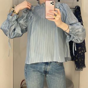 Noir Kei Nimomiya by Comme des Garcons blue striped ruffle blouse size M 2022